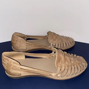 Nisolo Women's Tan Huaraches, Almond Tab Size 9